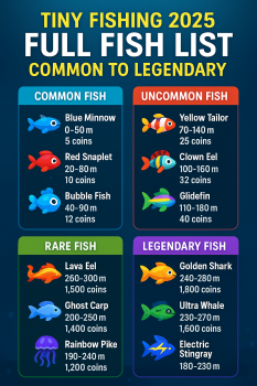 Tiny Fishing 2025 Full Fish List – Common to Legendary